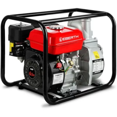 Pompă în 4 timpi cu motor pe benzină, racorduri de 3″, putere de 6,5 CP și debit de 60.000 l/h